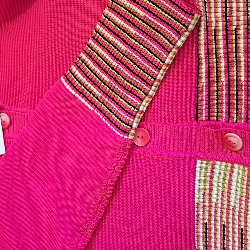 Story Pink Cropped Cardigan Puff Sleeves Striped Waist XS NWT - Picture 5 of 8
